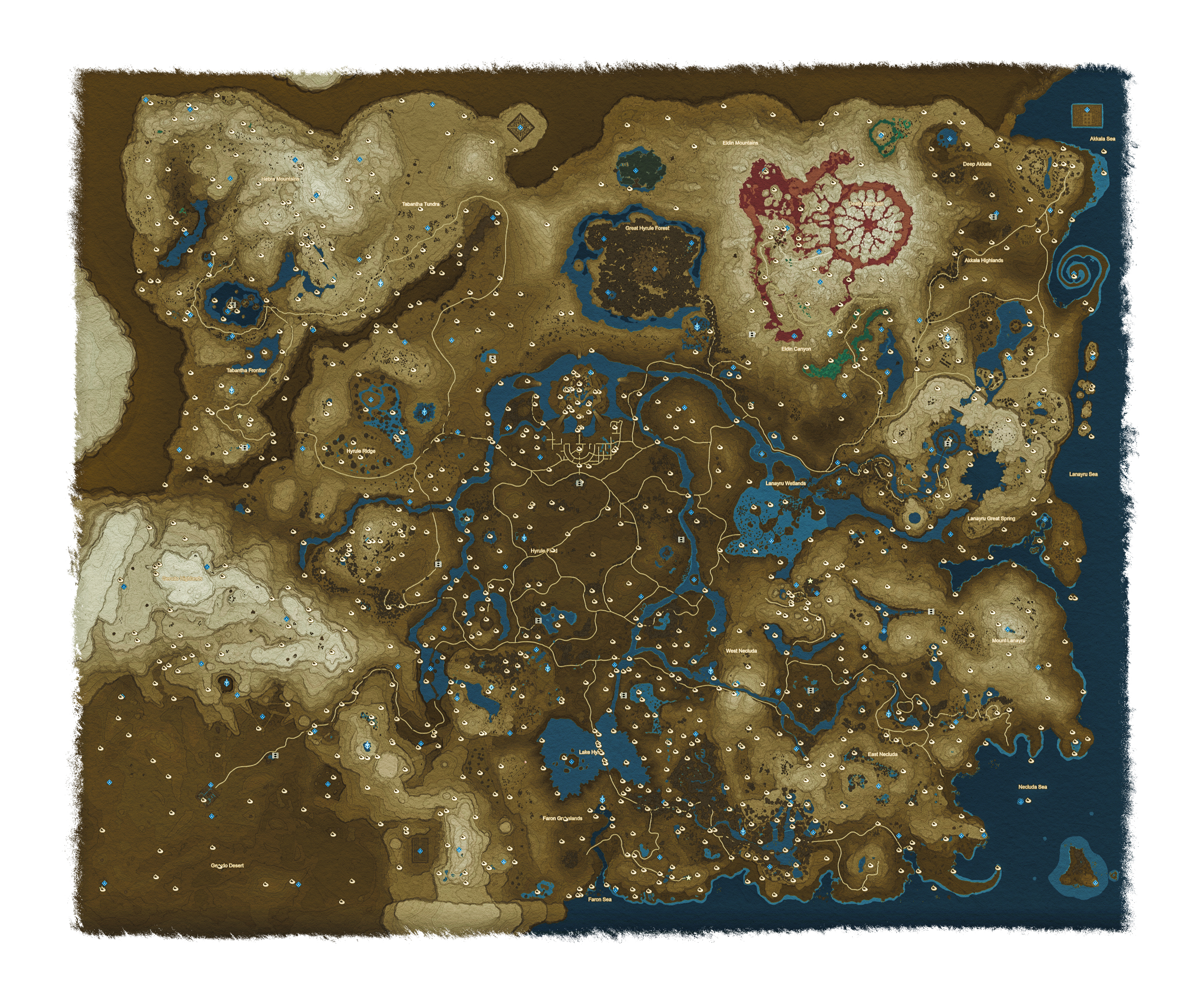Explorable places of BotW marked on the map